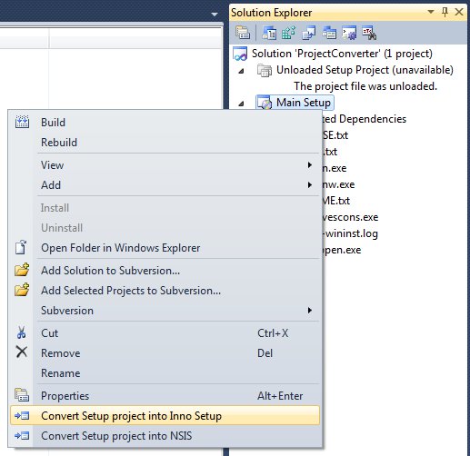 Converting .vdproj file from Solution Explorer